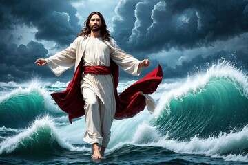 Jesus Walking on Water created with Generative AI.