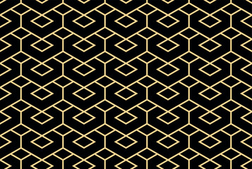 The geometric pattern with lines. Seamless vector background. Gold and black texture. Graphic modern pattern. Simple lattice graphic design