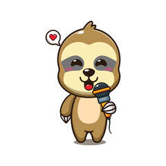 cute sloth holding microphone cartoon vector illustration. © Artprodite