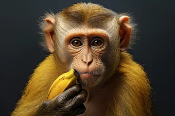 Deurstickers monkey holding banana © IOLA