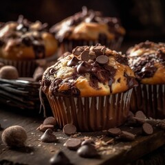 Muffins with chocolate generative ai