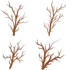 Dead tree isolated on white background, Dead branches of a tree.Dry tree branch. Part of single old and dead tree on white background.