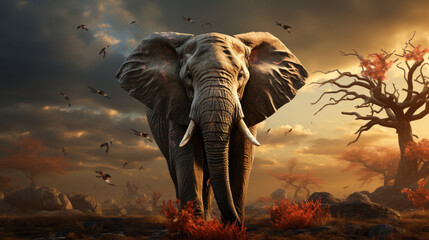 Einsame Stille: Ein majestätischer Elefant in der abendlichen Savanne