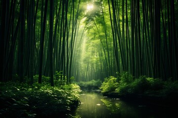 Fototapeta na wymiar Dense Bamboo Forest, Generative AI