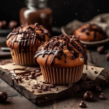 Muffins with chocolate generative ai