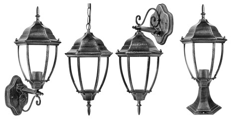 set of classic brass street light isolated