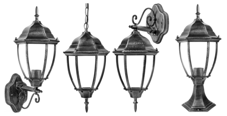 set of classic brass street light isolated