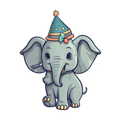 Obraz premium funny elephant cartoon with birthday hat
