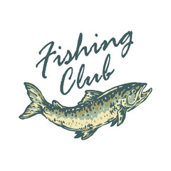 fishing club logo on a white background with old stamp vintage style isolated design