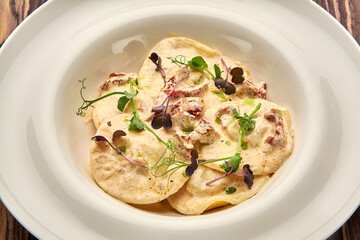 delicious dumplings in a deep dish