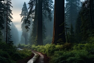 Majestic Ancient Redwood Forest, Generative AI