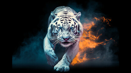 Closeup portrait of a majestic white tiger