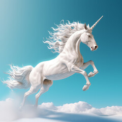 Naklejka na ściany i meble there is a white unicorn that is jumping in the air. generative ai.