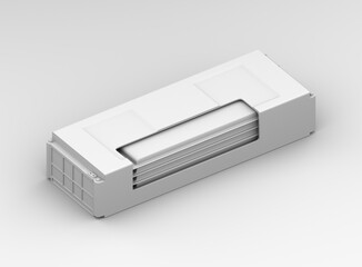 Clay rendering of a Solid-State Battery module with cross section part. Generic design. Isometric view. 3D rendering illustration.