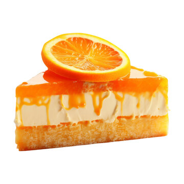 slice of orange cake isolated on transparent background cutout