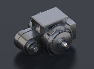 Single Electric Vehicle Motor on black background. Generic design. 3D rendering illustration.