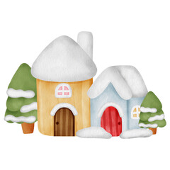 Watercolor Christmas house clipart . Watercolor Christmas Snow Village:.