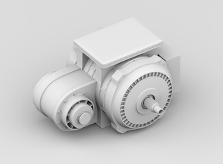 Isometric Clay rendering of Single Electric Vehicle Motor. Generic design. 3D rendering illustration.