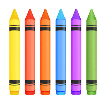 Wax crayons set in cartoon style isolated on white background. Preschool palette, pencils for education.
