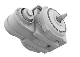 Isometric Clay rendering of Single Electric Vehicle Motor. Generic design. 3D rendering...