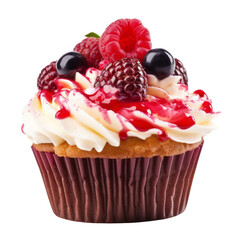 cupcake with cherry isolated on transparent background cutout