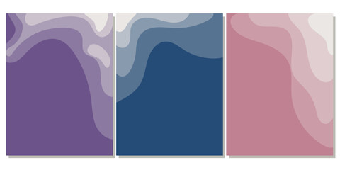 Vector set of templates for posts on social networks with an abstract composition of organic forms of the earth levels in a modern minimalist collage style for your decoration. Purple