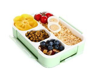 Lunchbox with tasty food isolated on white background