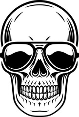 skull with sunglasses face black and white illustration