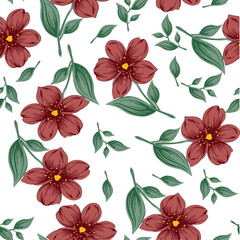 Flowers with leaf seamless pattern