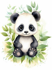 Cute watercolor panda, illustration for children