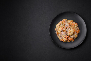 Delicious boiled beef or pork tongue sliced with carrots, onions, sour cream and spices