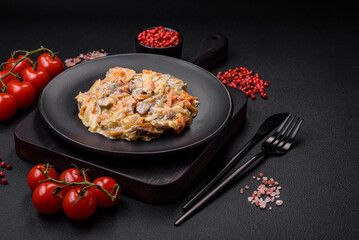 Delicious boiled beef or pork tongue sliced with carrots, onions, sour cream and spices