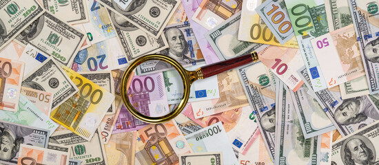 pile of dollar and euro banknote as background