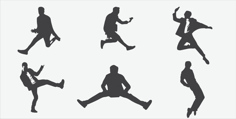 Energetic Bliss, Silhouettes of a Joyful Young Man Dancing and Jumping with Exuberance
