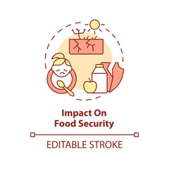 Editable impact on food security icon representing heatflation concept, isolated vector, global warming thin line illustration.