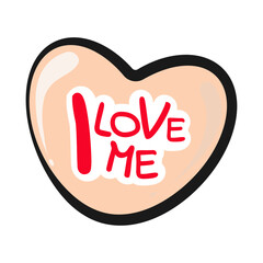 I love me concept, red inscription in pink heart. Vector illustration