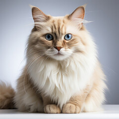 A Birman cat (Felis catus) with beautiful dichromatic eyes.