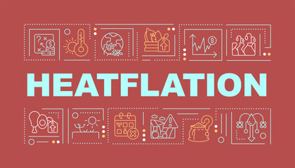 Heatflation text concept with various thin line icons on red monochromatic background, editable 2D vector illustration.