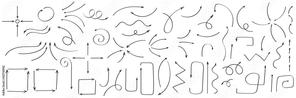 Wall mural curved arrows. set of vector hand drawn arrows. collection of pointers.