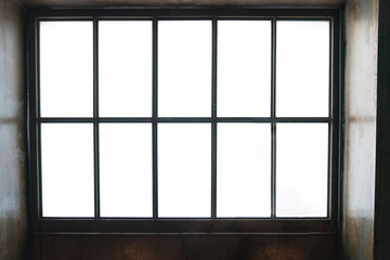 Empty interior with large window. Window in hall background
