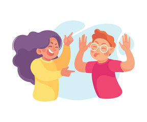 Offensive Girl and Boy Bullying and Abusing Teasing Vector Illustration