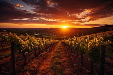 Picturesque Vineyard At Sunset, Generative AI