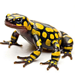 A vibrant Fire Salamander (Salamandra salamandra) in a striking pose.