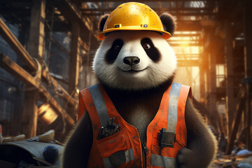 construction worker panda