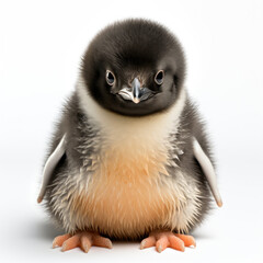 A young Penguin (Spheniscidae) with fluffy grey feathers.