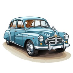 A  Cartoon Blue Car Playful Graphic Vector with on White Background