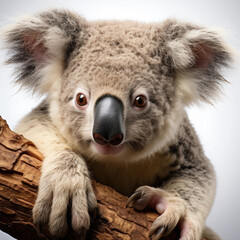 A lazy Koala (Phascolarctos cinereus) clinging to a tree branch.