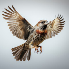 A young Sparrow (Passeridae) learning to fly.