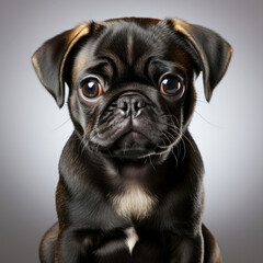 An adorable Pug puppy (Canis lupus familiaris) sitting in a cute pose.
