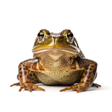 An active Bullfrog (Rana catesbeiana) in a poised position.